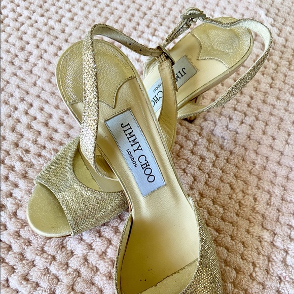 Jimmy Choo gold metallic open toe sling back - Picture 4 of 8